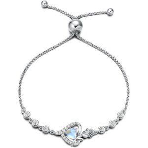 Moonstone Birthstone Bracelet Women Sterling Silver Rose Heart Jewelry Gift Mom
